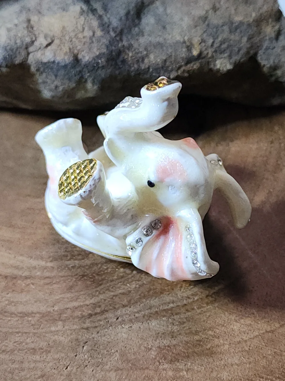 Dainty Little Elephant Trinket Box Jewelry Box with Gold And Rhinestone Accents